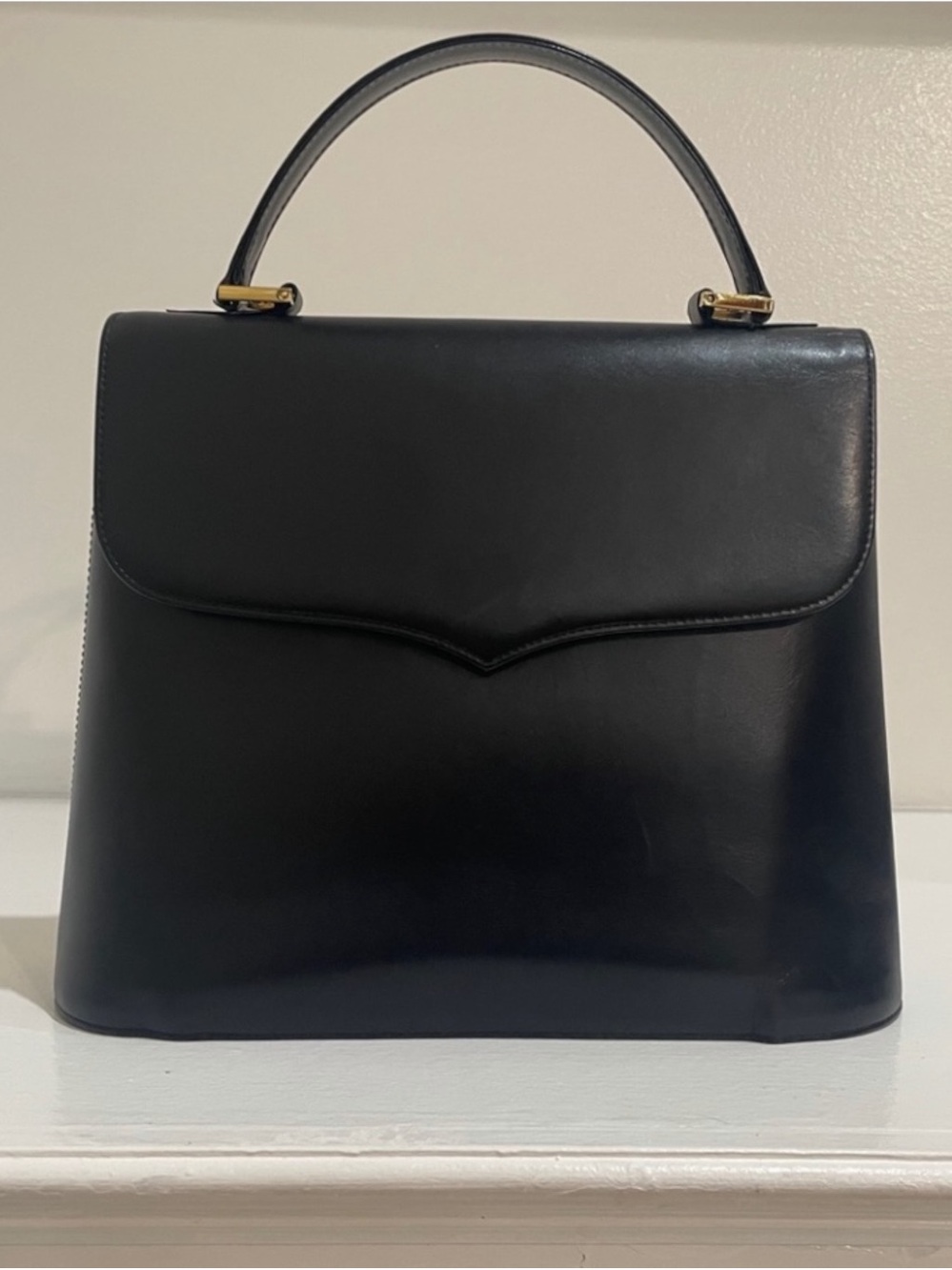 Vintage Yves Saint Laurent Black Leather Top Handle Bag Gold YSL Satchel